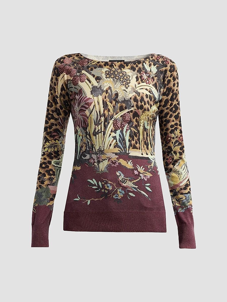 Women's Jungle Silk-Cashmere Knit Top - Printed Red - Size 14
