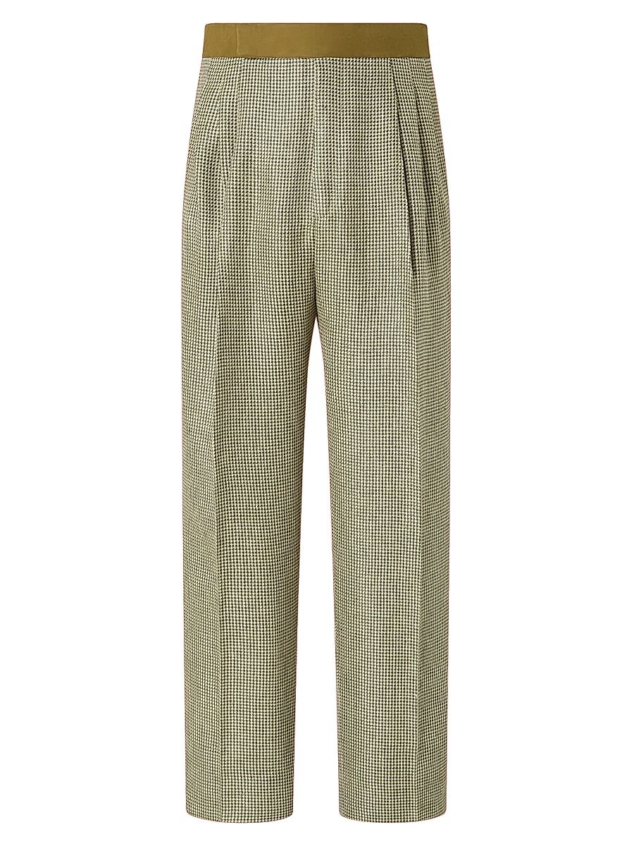 Men's Crossover Linen Wool and Silk Pants - Olive Green - Size 38