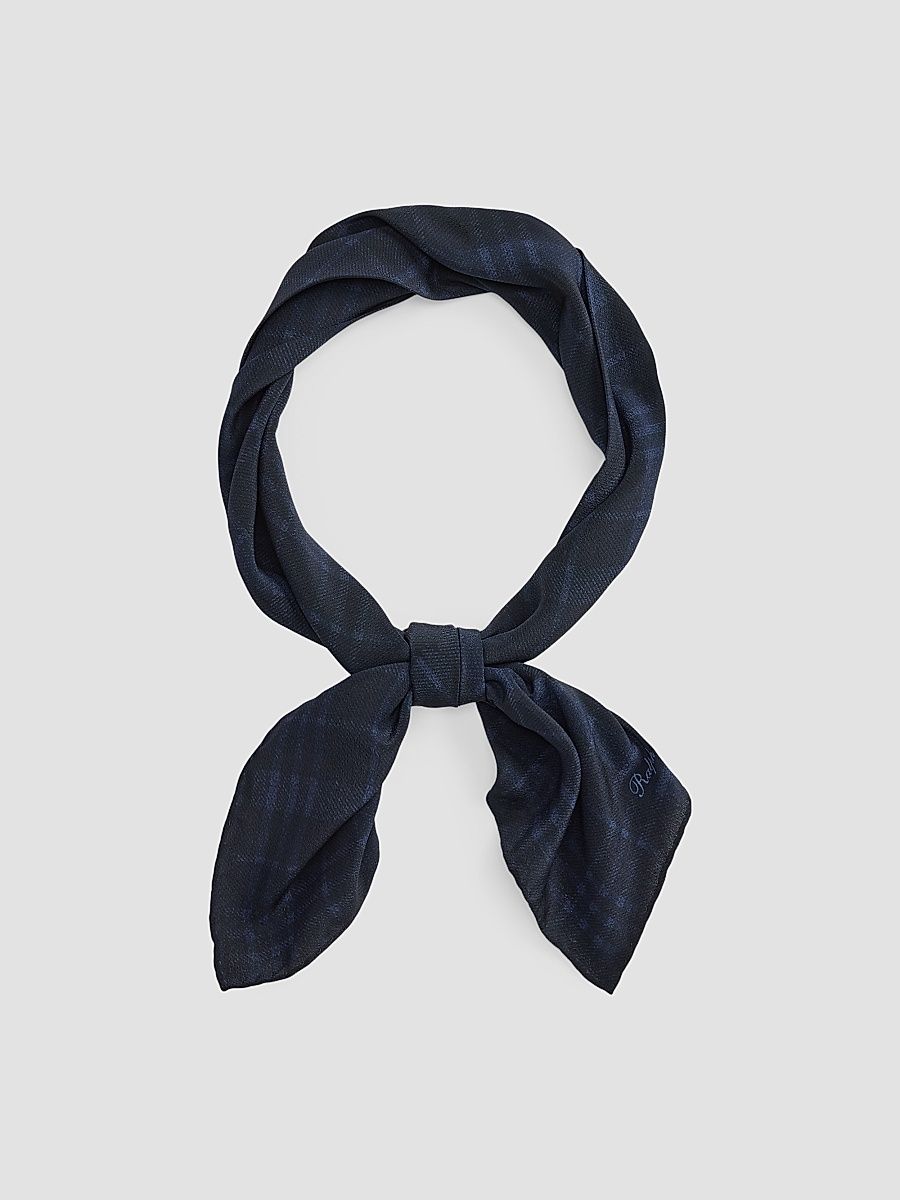 Men's Plaid Silk-Linen Neckerchief - Navy