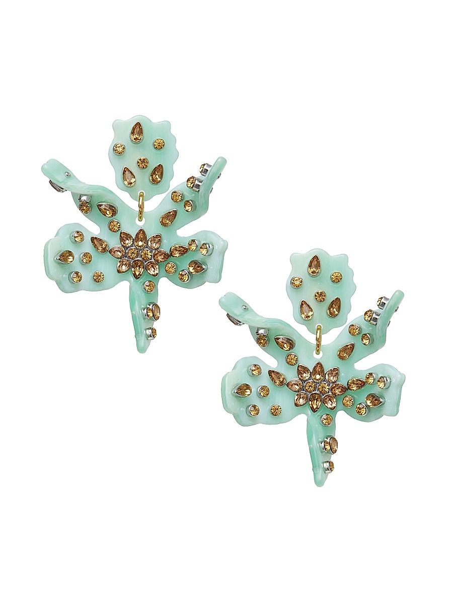 Women's Paper Lily 14K-Gold-Plated & Crystal Earrings - Jade