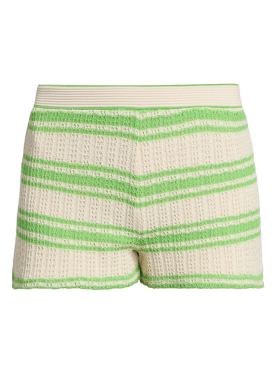 Women's Olympia Striped Open-Knit Shorts - Bright Lime Stripe - Size XL