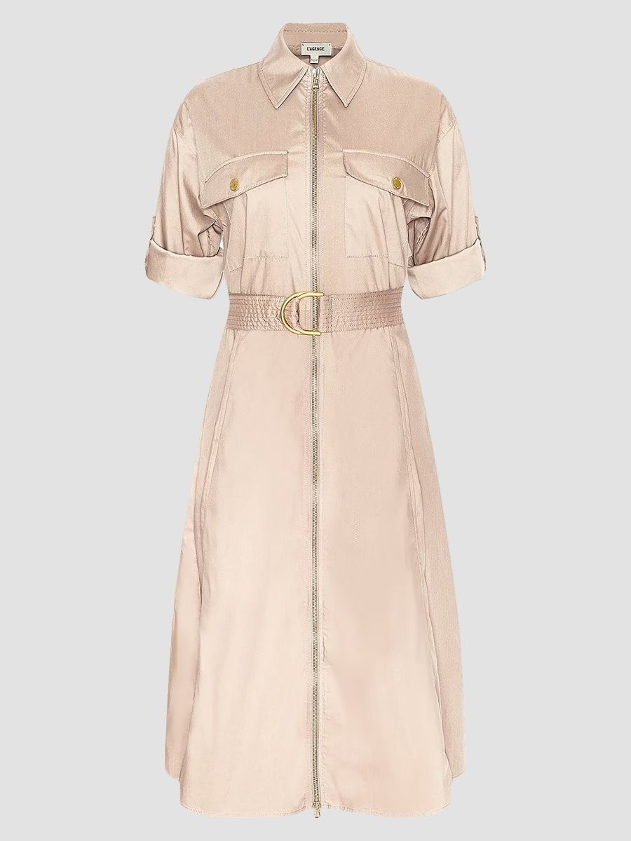 L'AGENCE Women's Callen Cotton-Blend Midi Shirtdress - Biscuit - Size XL