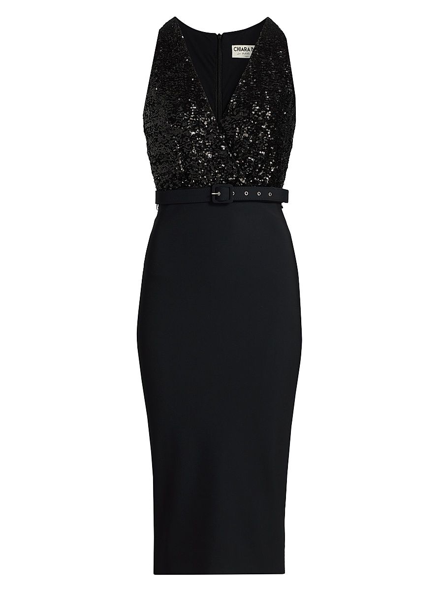 Women's Rona Sequined Belted Cocktail Dress - Black - Size 8