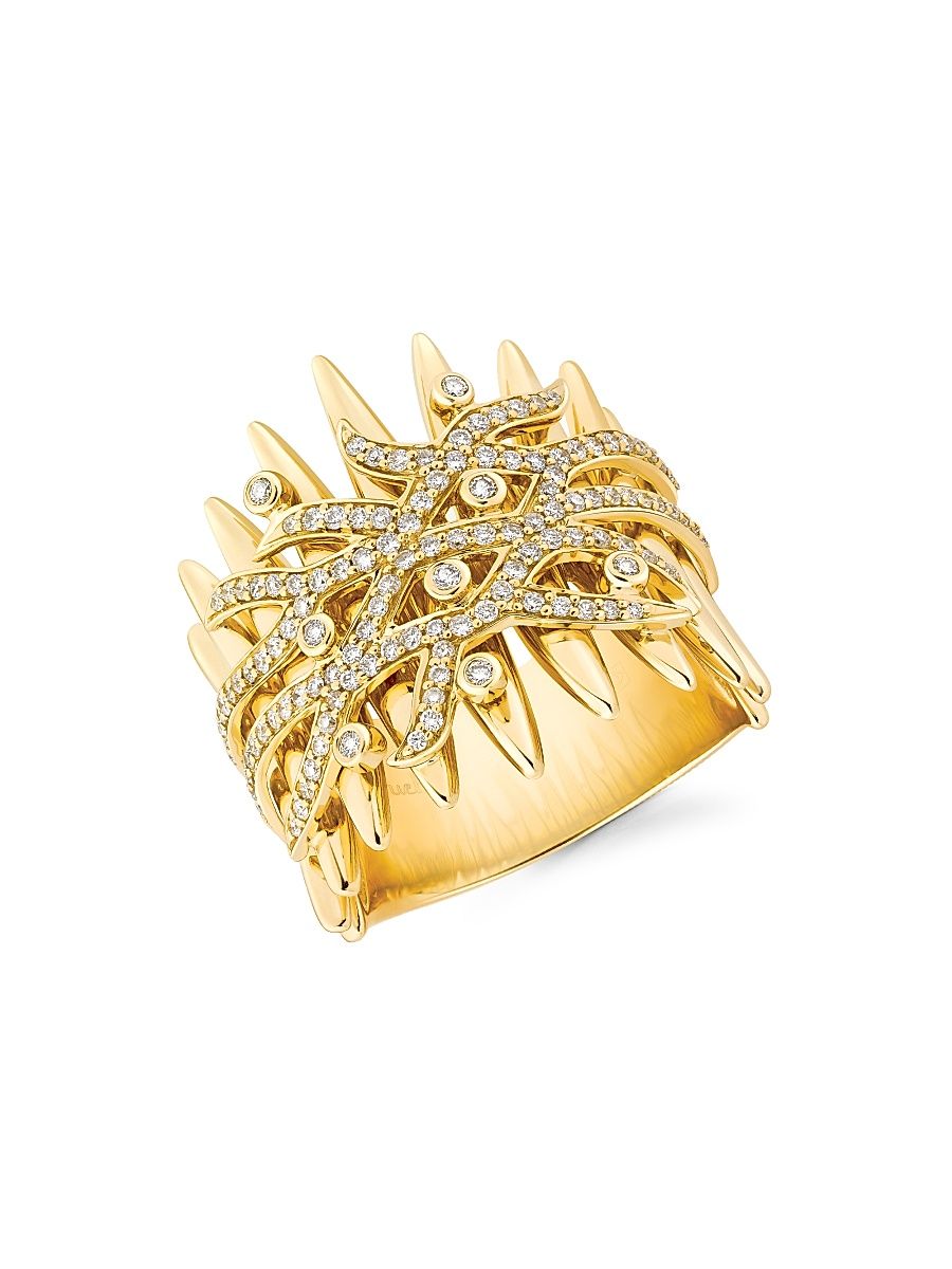 Women's Tribal 18K Yellow Gold & Diamond Ring - Yellow Gold - Size 7