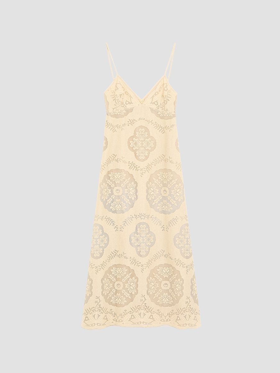 Women's Midi Dress in Floral Stamp Blanket - Ecru Silver - Size 0