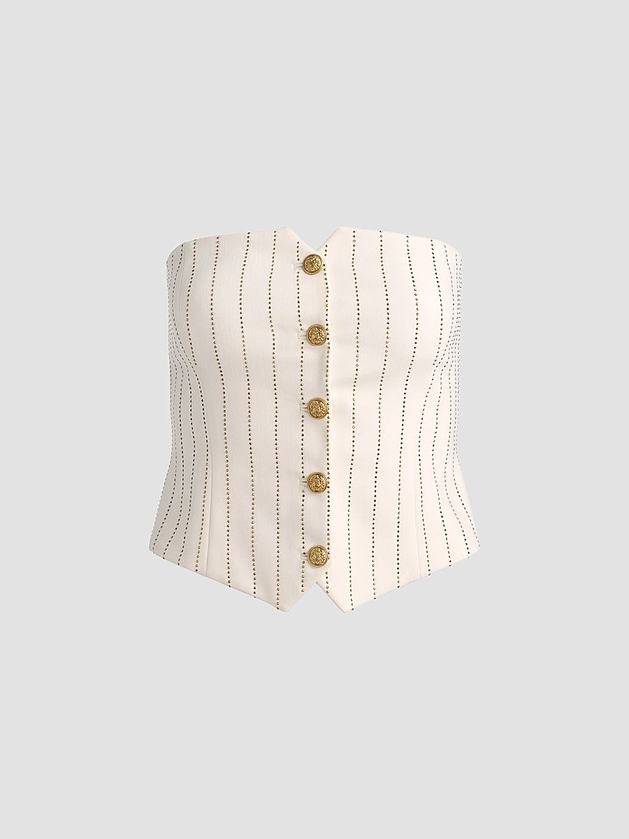 Women's Kelcey Embellished Strapless Vest Top - Off White Gold - Size 12
