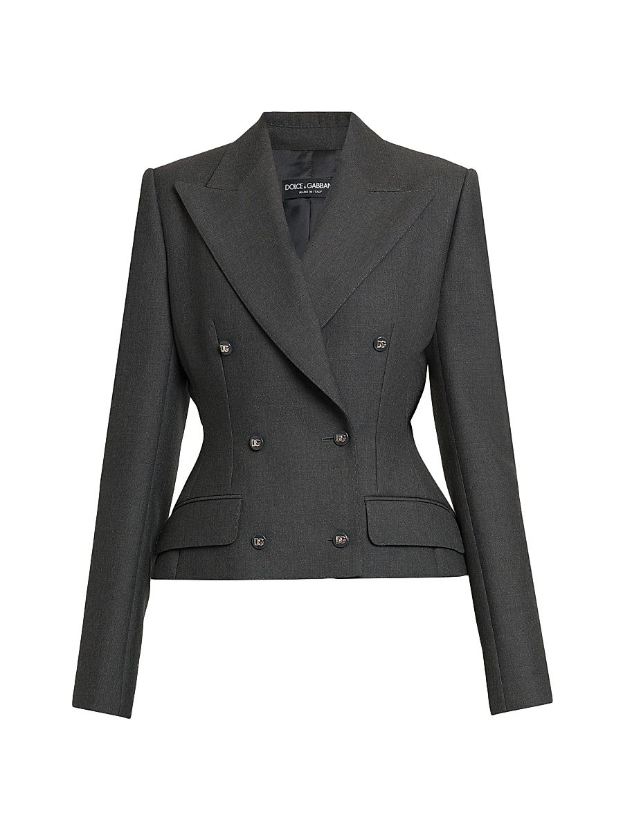 Women's Wool Double-Breasted Jacket - Melange Grigi - Size 8