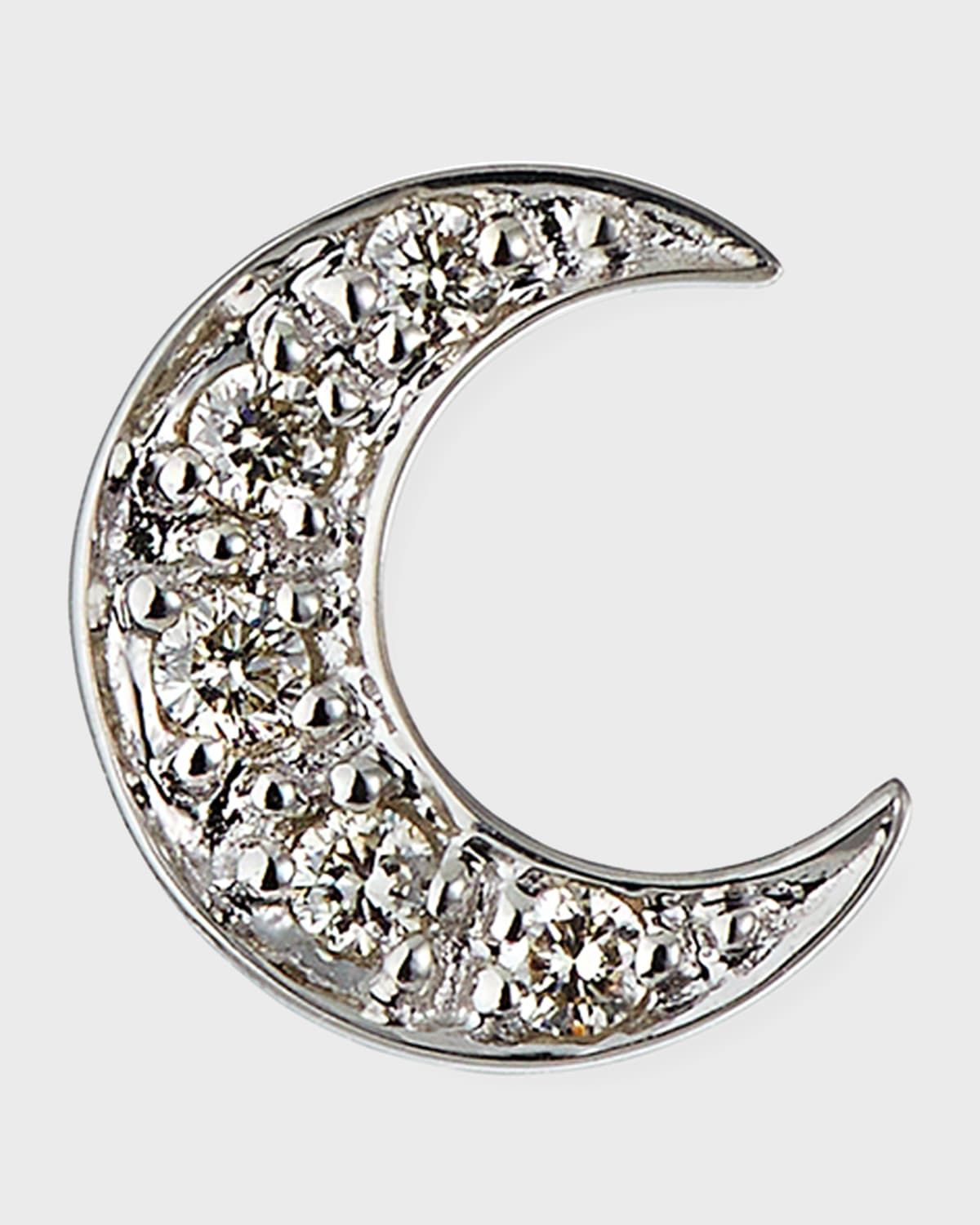 14k Pave Diamond Crescent Moon Single Stud Earring