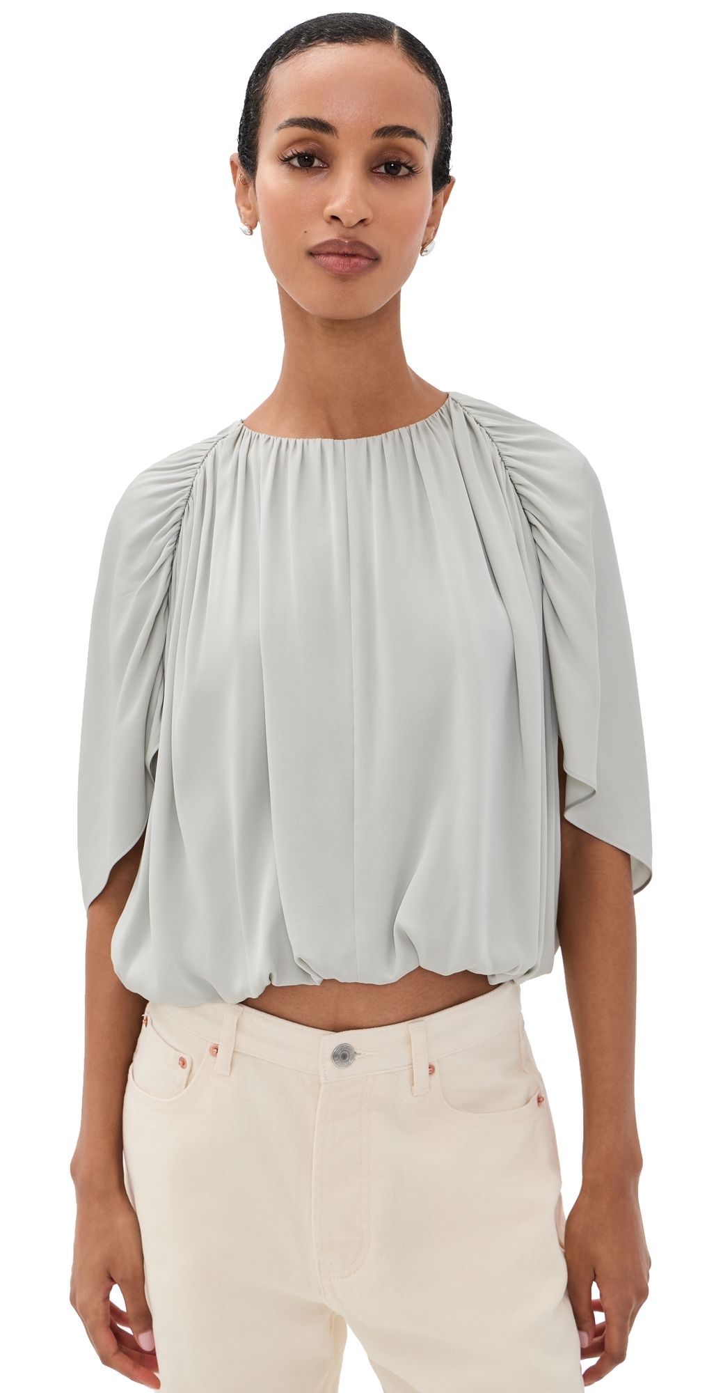 Vince Gathered Cape Bubble Blouse Stone Sage L