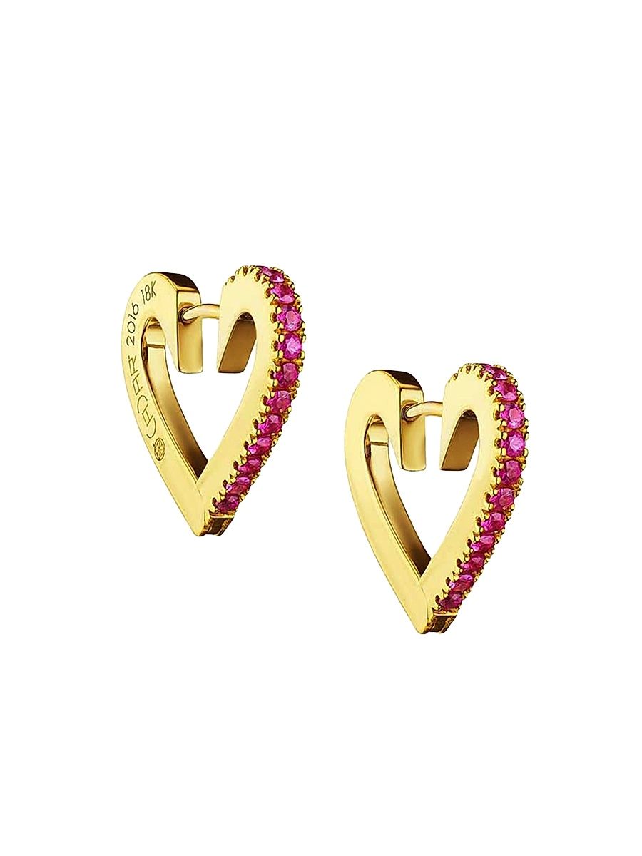 Women's Endless Small 18K Yellow Gold & Ruby Heart Hoop Earrings - Gold