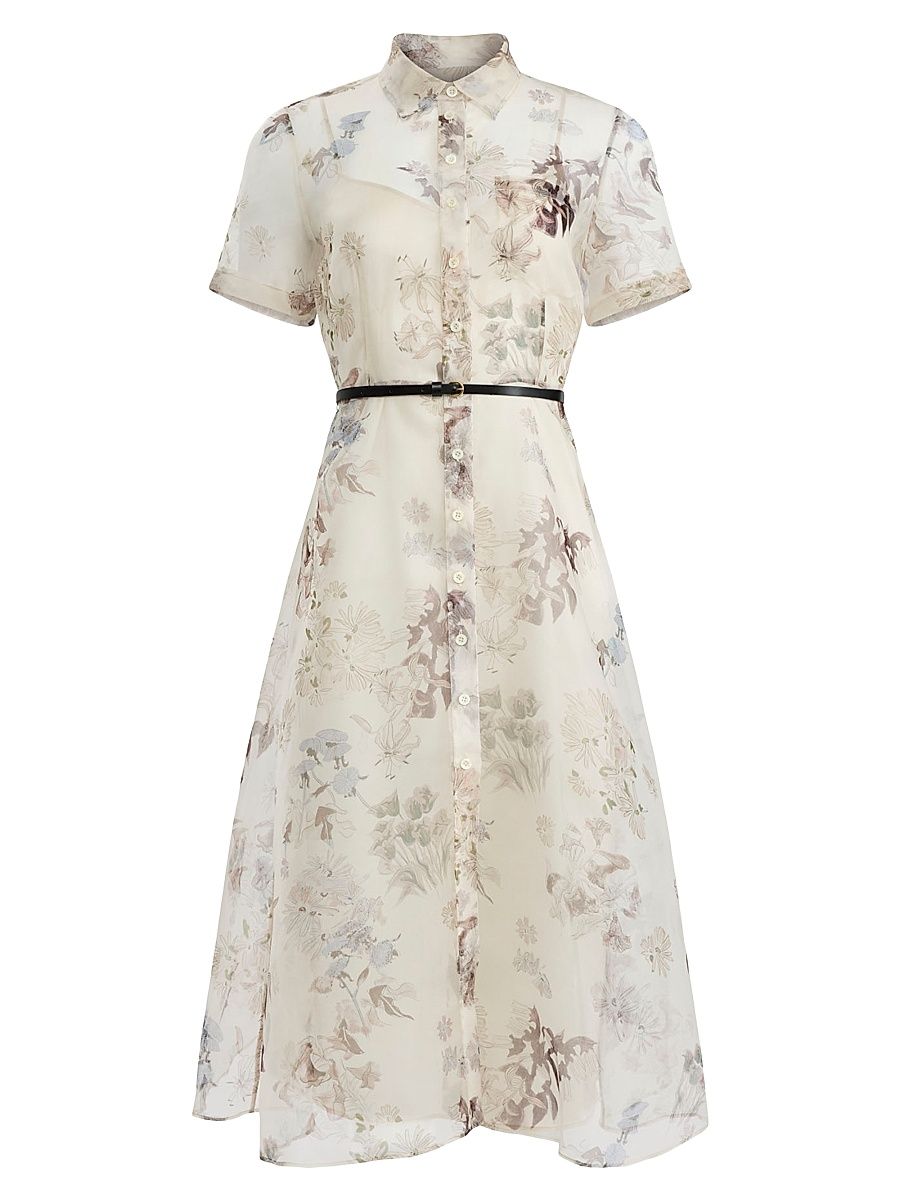 Women's Kiera Floral Silk Shirtdress - Ivory Flowers - Size 10