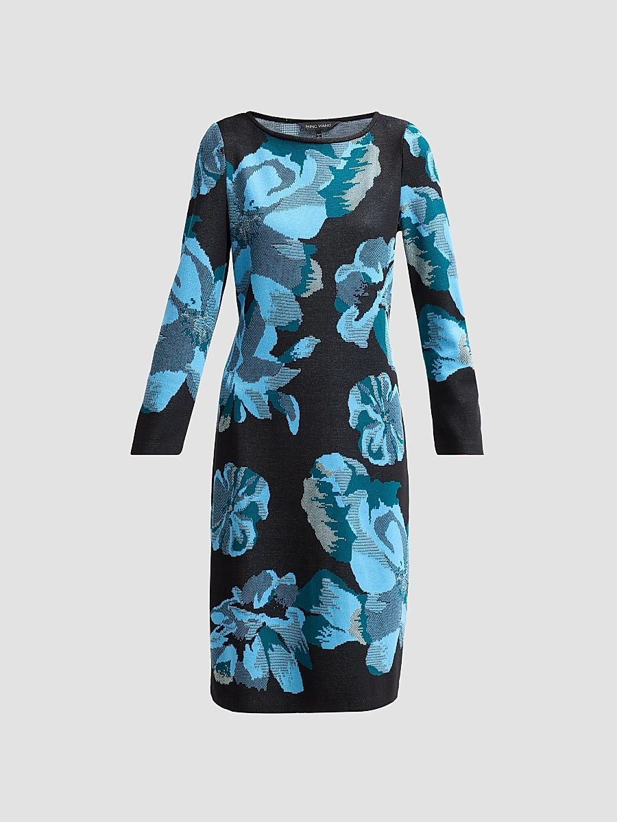 Ming Wang Women's Floral Jacquard Sheath Midi Dress - Deep Teal - Size XL
