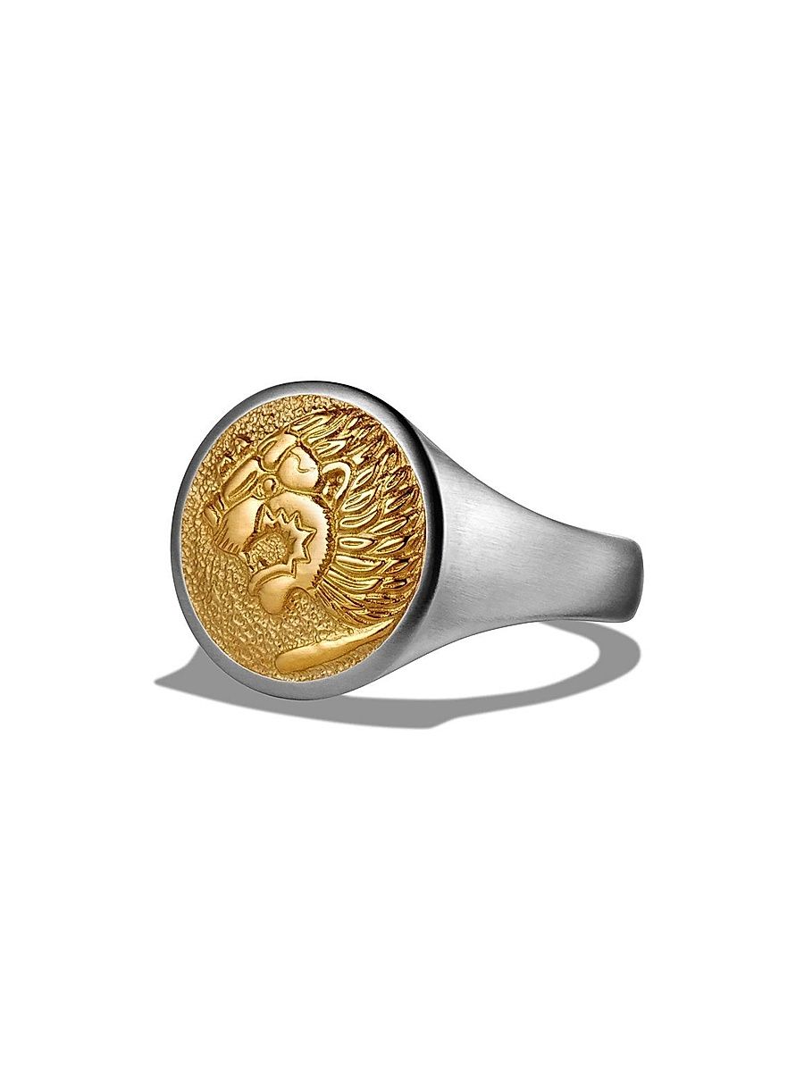 Men's Petrvs Lion Pinky Ring in Sterling Silver - Silver - Size 8.5