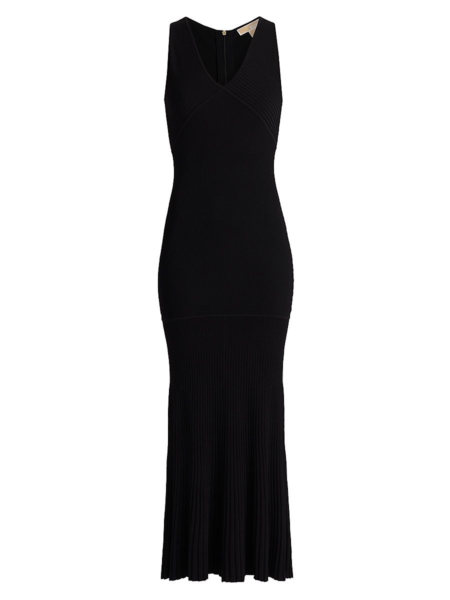 Women's V-Neck Ribbed Maxi Dress - Black - Size XL