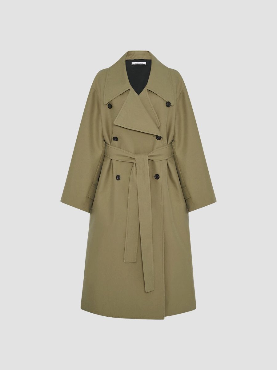 Another Tomorrow Women's Double Face Trench Coat - Olive - Size Medium