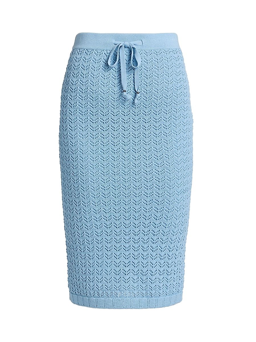 Women's Lacen Pointelle-Knit Knee-Length Skirt - Pale Blue Gold - Size XL