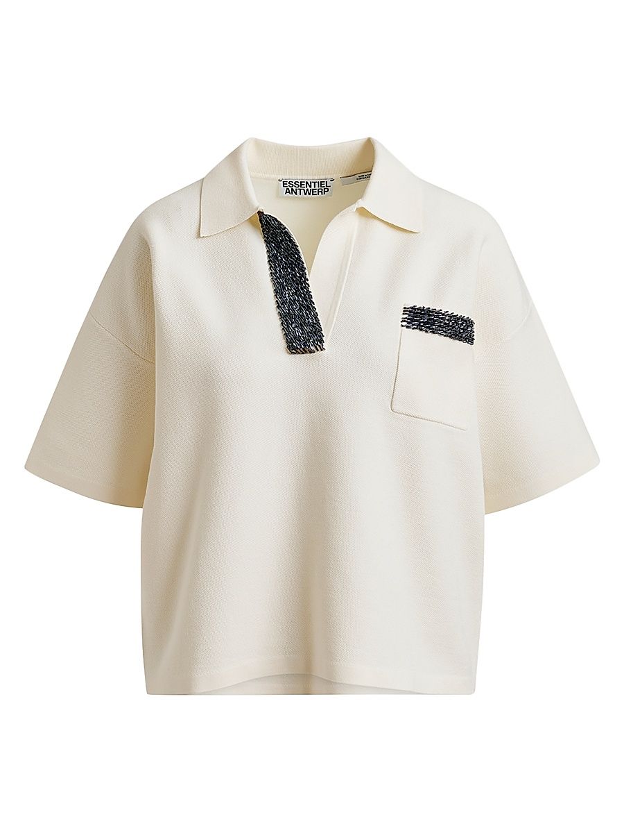 Women's International Embellished Knit Top - White Black - Size Medium