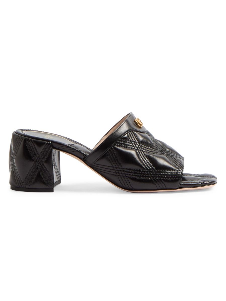 Valentino Women's Quiltie 67 Quilted Nappa Leather 60MM Slide Sandals - Black - Size 9.5