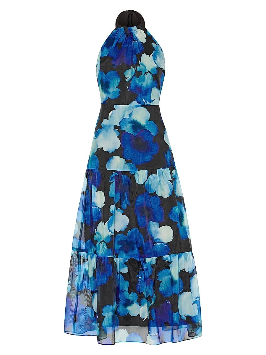 Women's Hayden Watercolor Floral Organza Dress - Blue Multi - Size 12