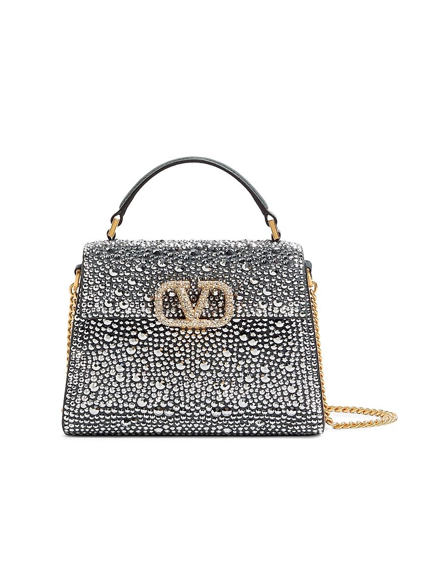 Women's VSling Mini Top Handle Bag with Rhinestones and Jewel Logo - Crystal