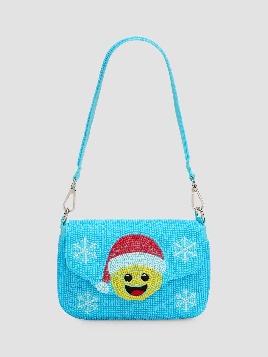 Bari Lynn Girl's Girl's Beaded Santa Emoji Bag - Blue