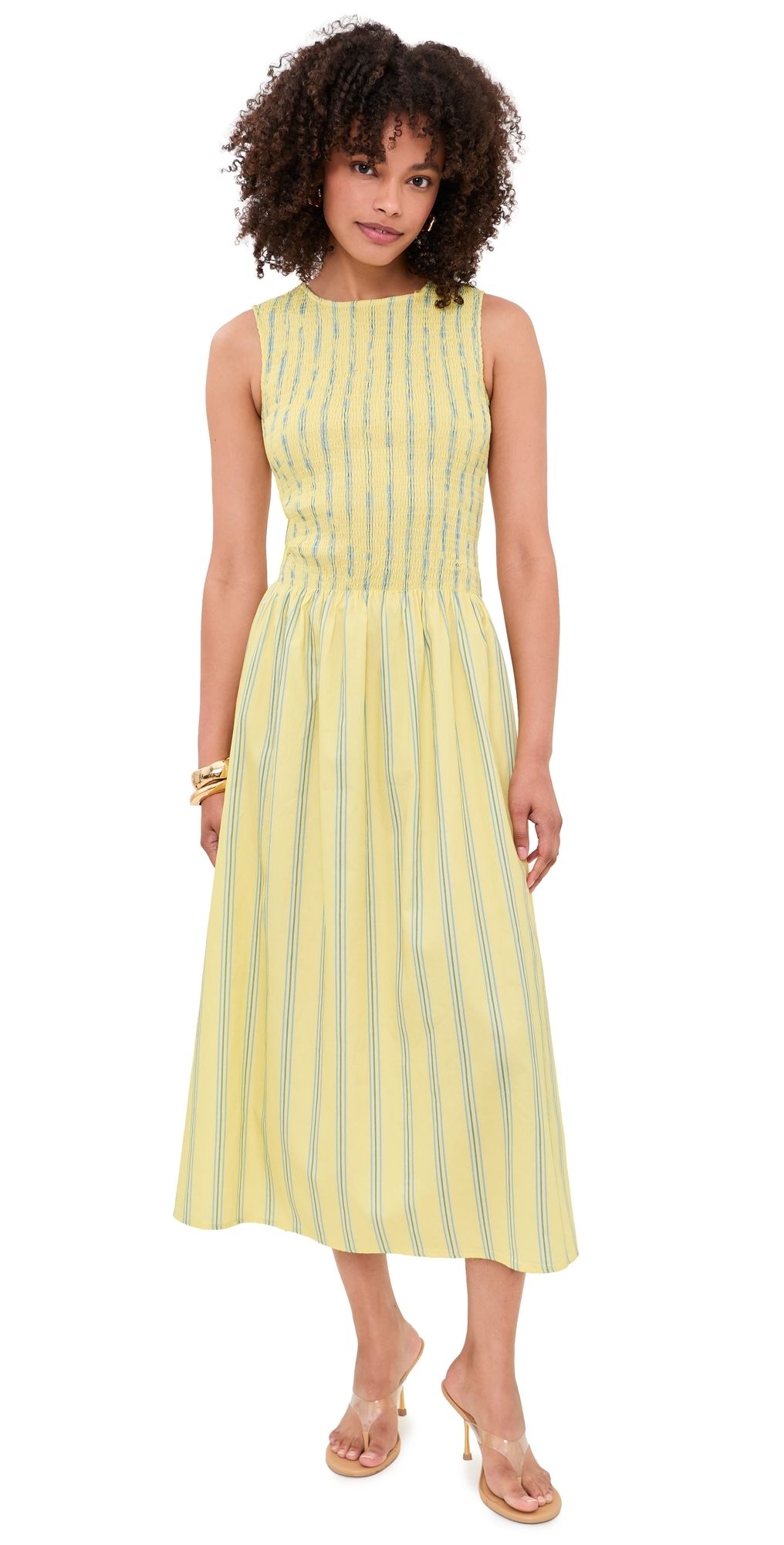 House of Sunny Striped Ruched Mesh Dress Butter 6