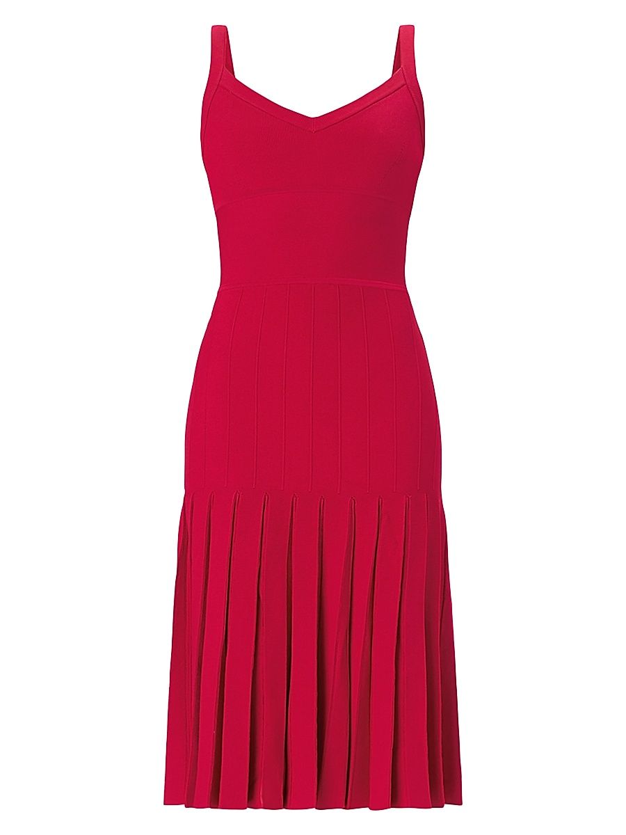 Women's The Rosa Pleated Rib-Knit Fit & Flare Midi-Dress - Hibiscus - Size XS