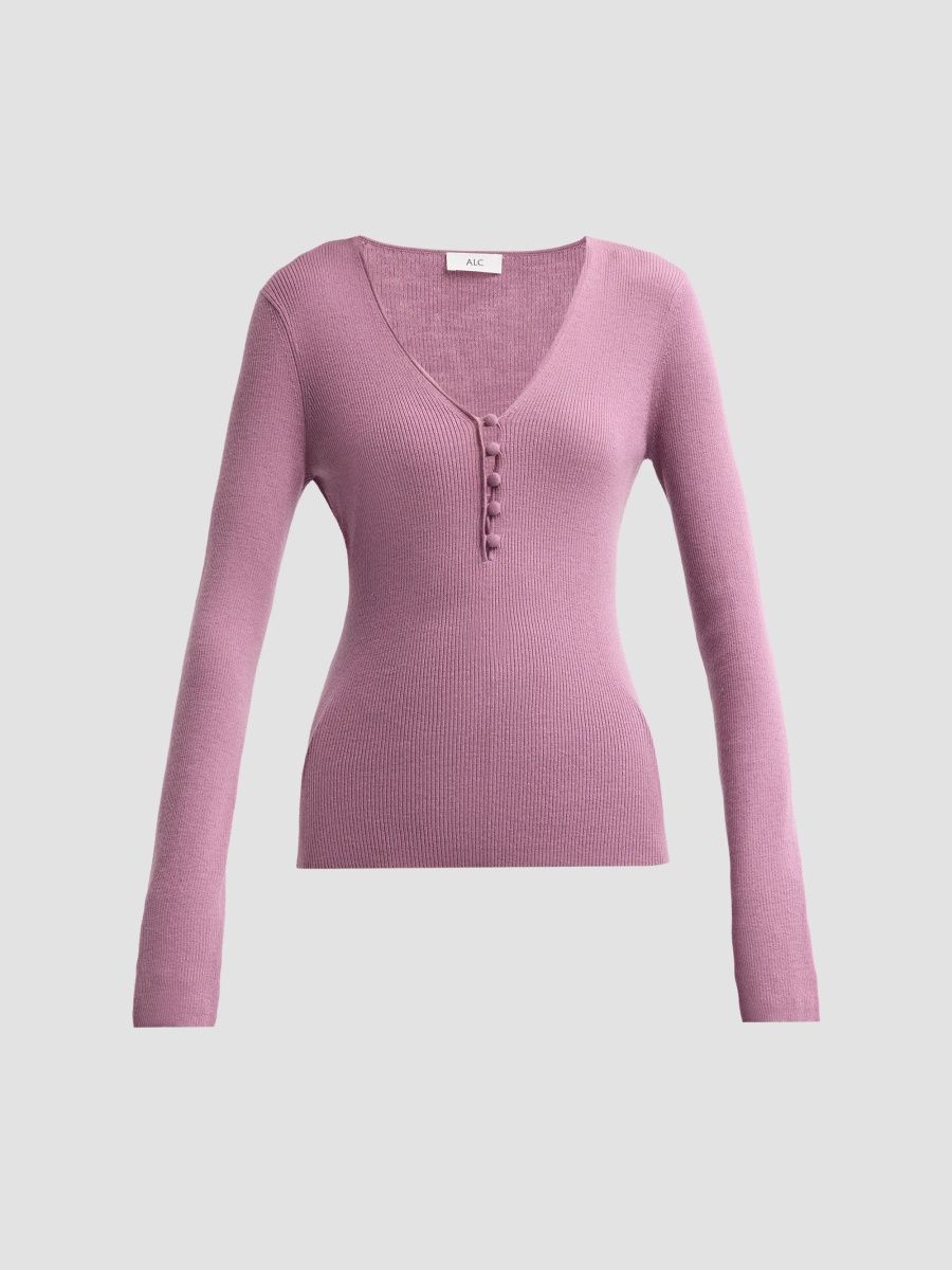 A. L.C. Women's Tate Virgin Wool-Blend V-Neck Sweater - Lavender Mauve - Size XL