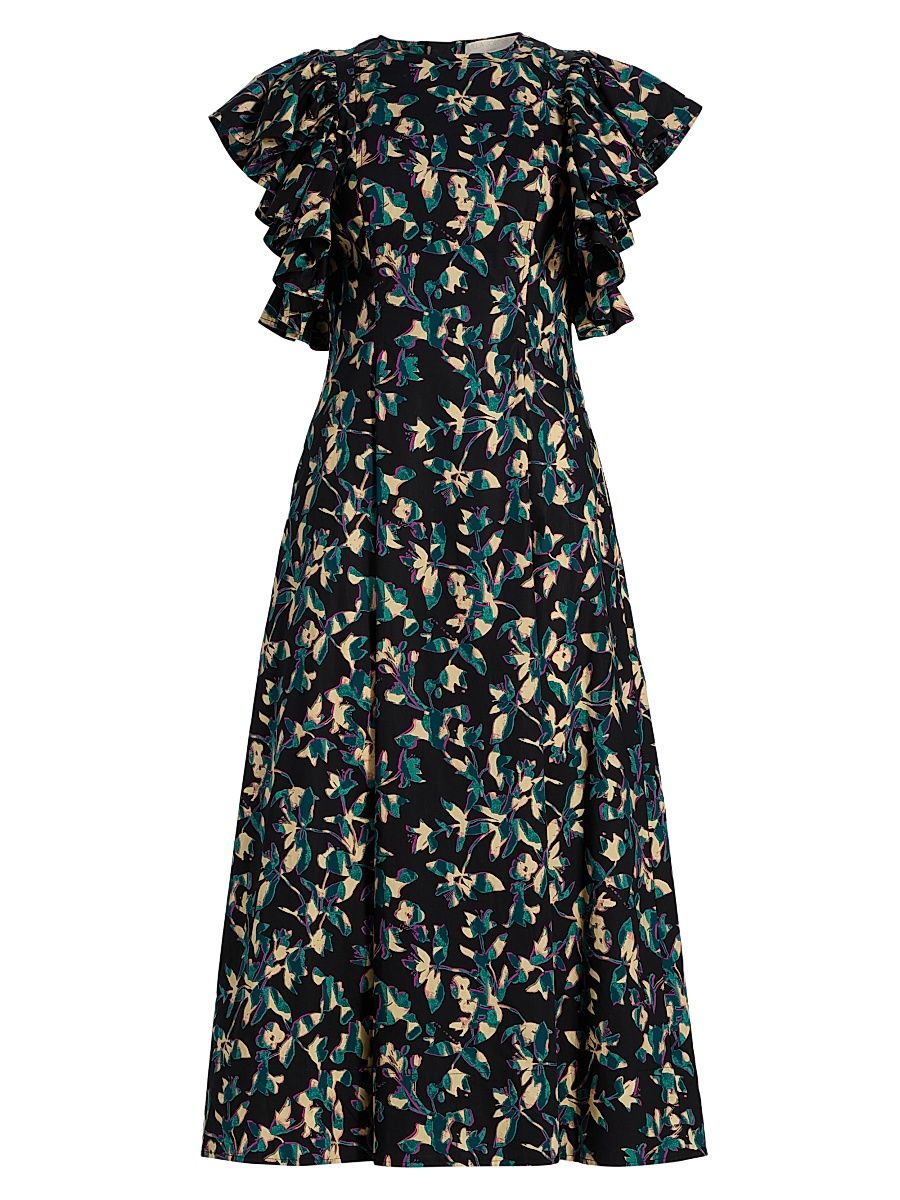 Women's Imara Floral Cotton Flutter-Sleeve Midi-Dress - Kaleidoscope - Size 12