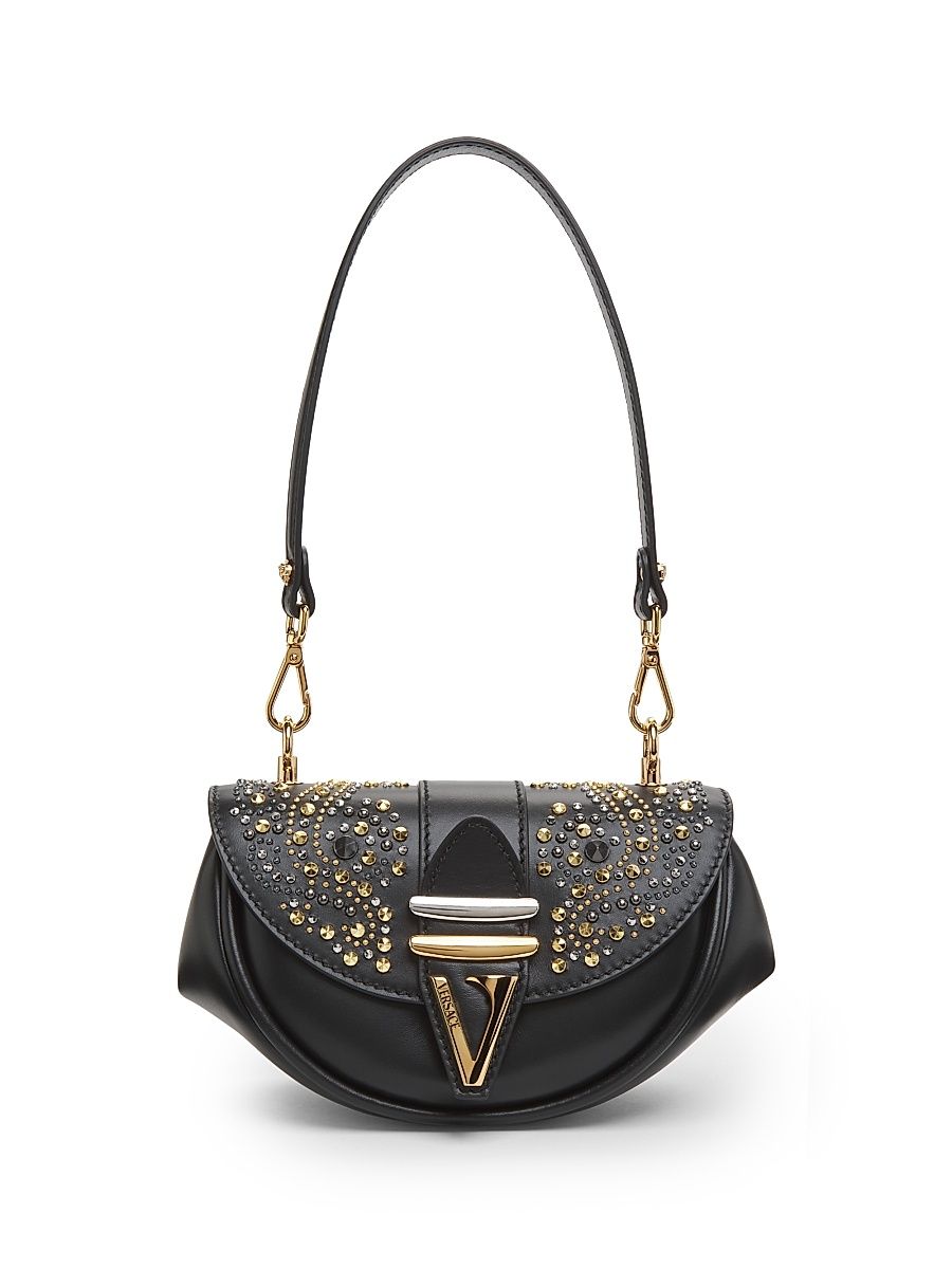 Women's Virtus Leather Small Shoulder Bag - Nero Oro Versace Palladio