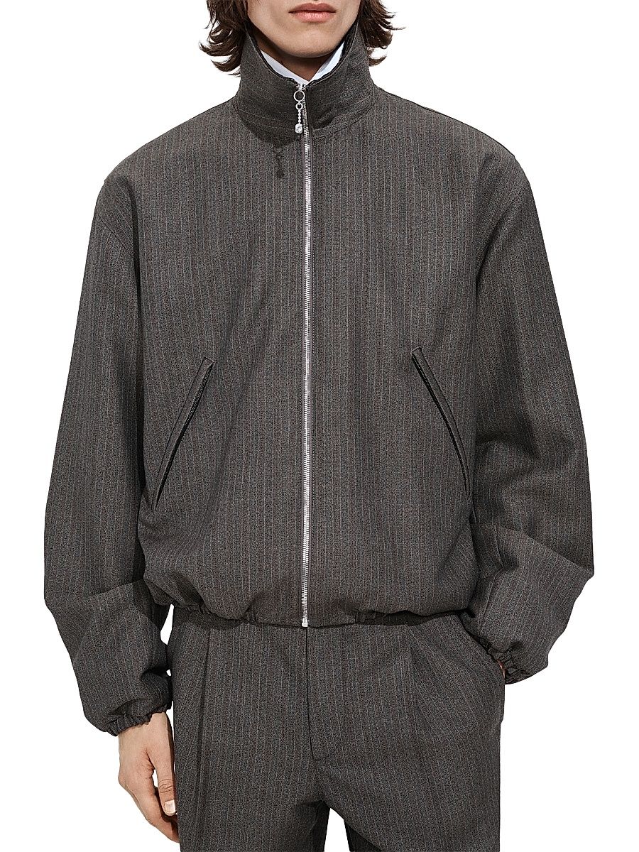 Men's Striped Wool-Mohair Jacket - Desert Grey Melange - Size 44