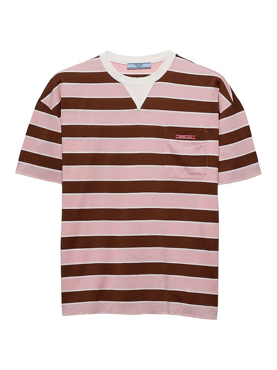 Women's Bayadere Striped Lisle Cotton T-Shirt - Pink Multicolor - Size 12