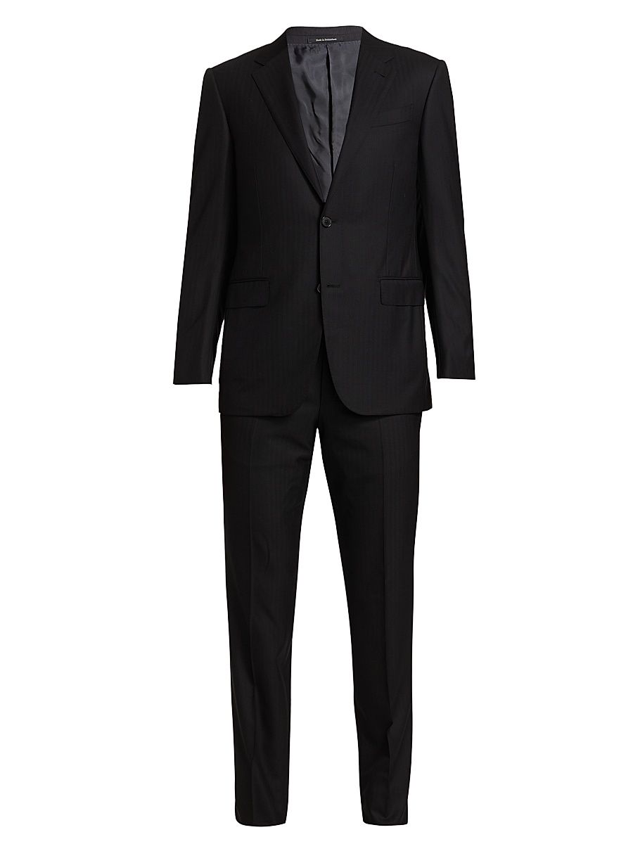Men's Herringbone Wool Suit - Black - Size 48