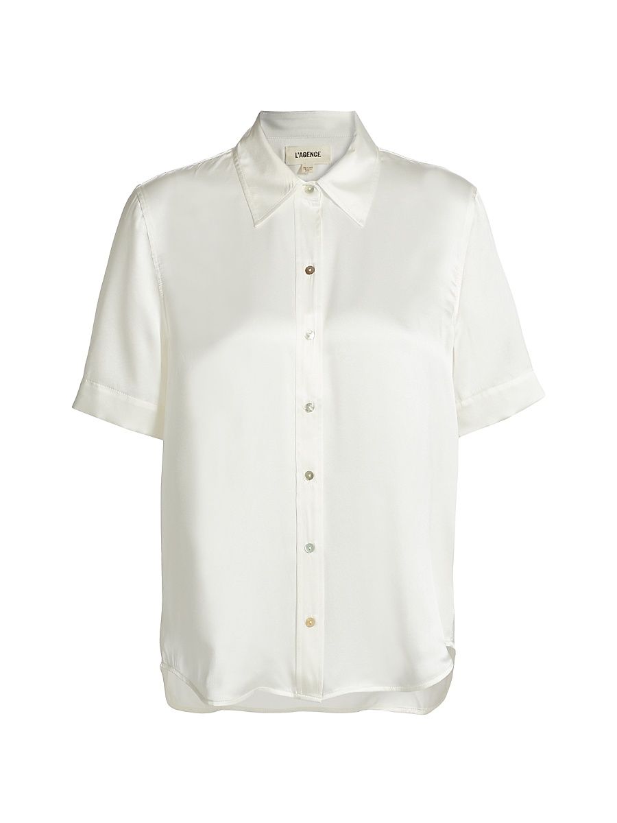 Women's Ellah Satin Silk Shirt - Ivory - Size Large