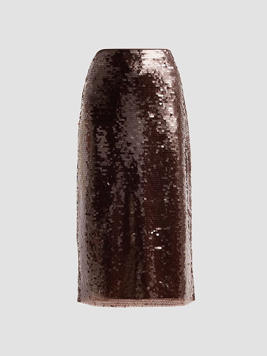 Tanya Taylor Women's Kiah Sequin Pencil Midi-Skirt - Dark Fig - Size 14