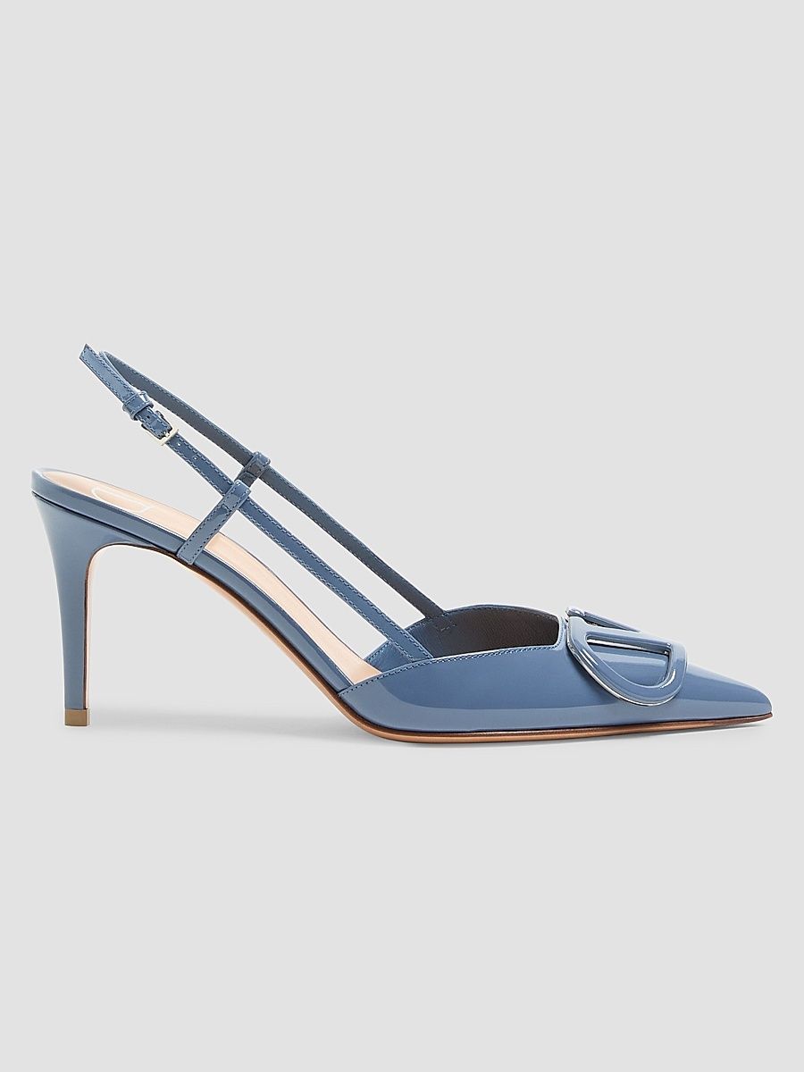 Women's VLogo Signature 80MM Patent Leather Slingback Pumps - Azure - Size 12