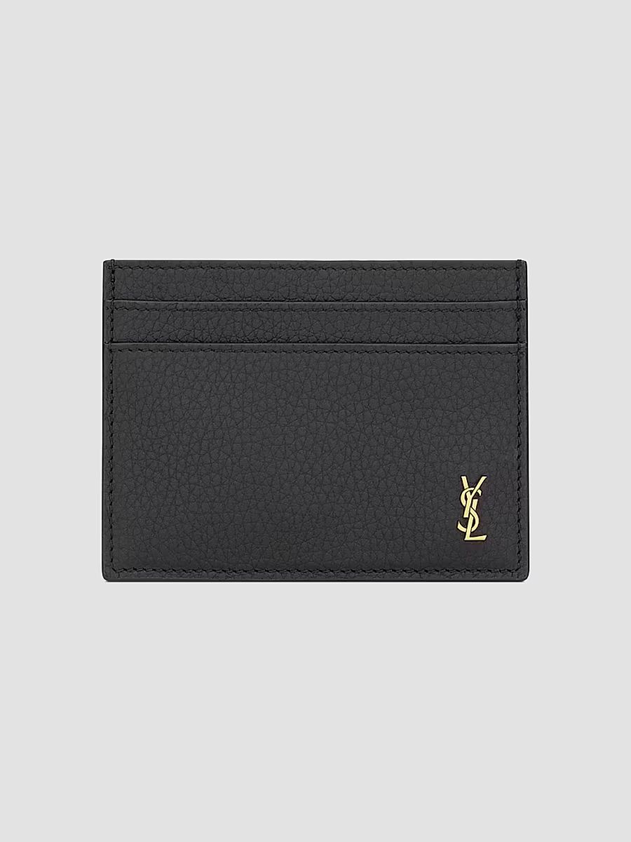 Saint Laurent Men's Tiny Cassandre Card Case in Grained Leather - Black