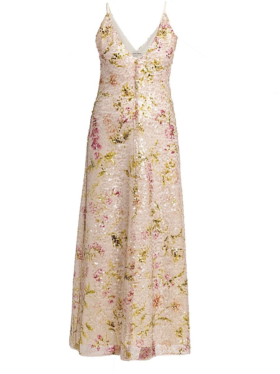 Women's Floral Sequined Maxi Dress - Size 12