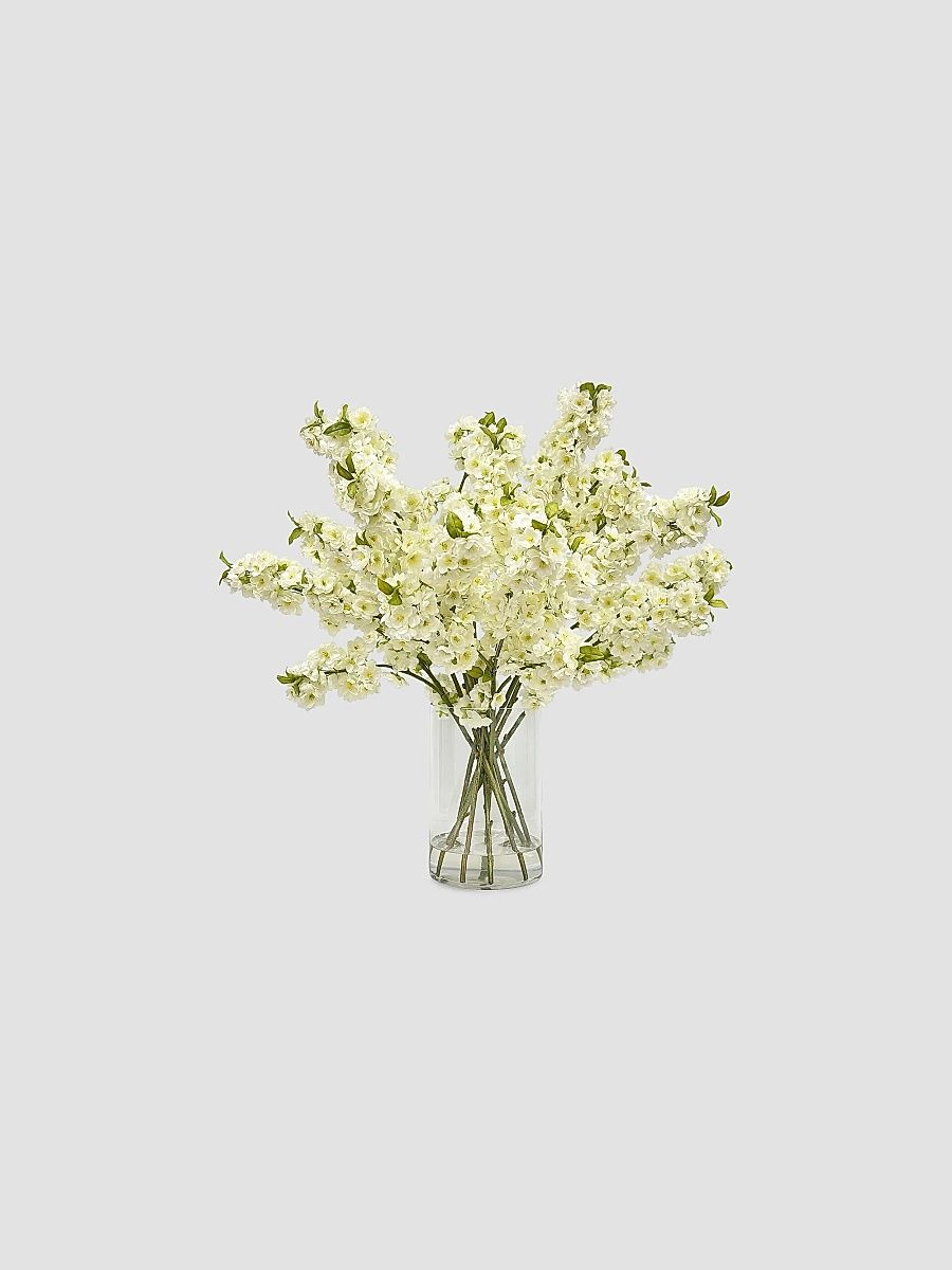 Everyday Newness Refresh Faux Peach Blossom Delphinium Arrangement - White