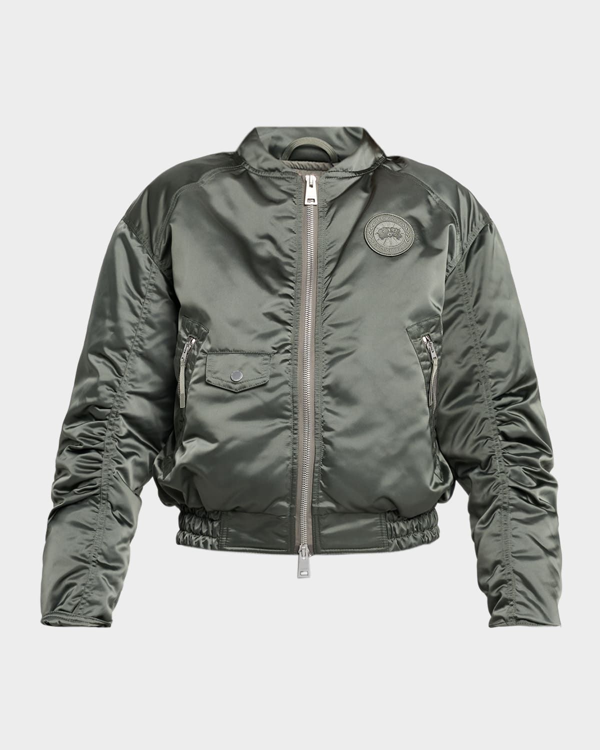 Jade Down Satin Bomber Jacket