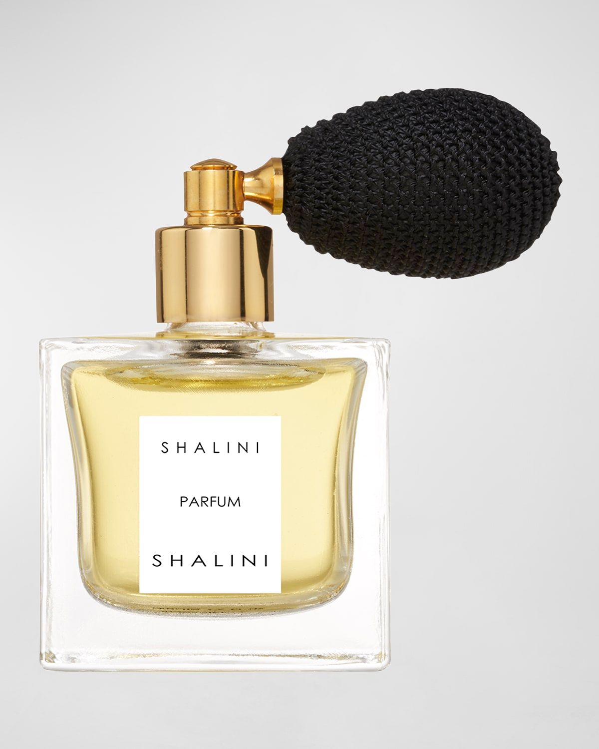 Shalini Parfum Cubique Glass Bottle with Black Bulb Atomizer, 1.7 oz. 50 mL