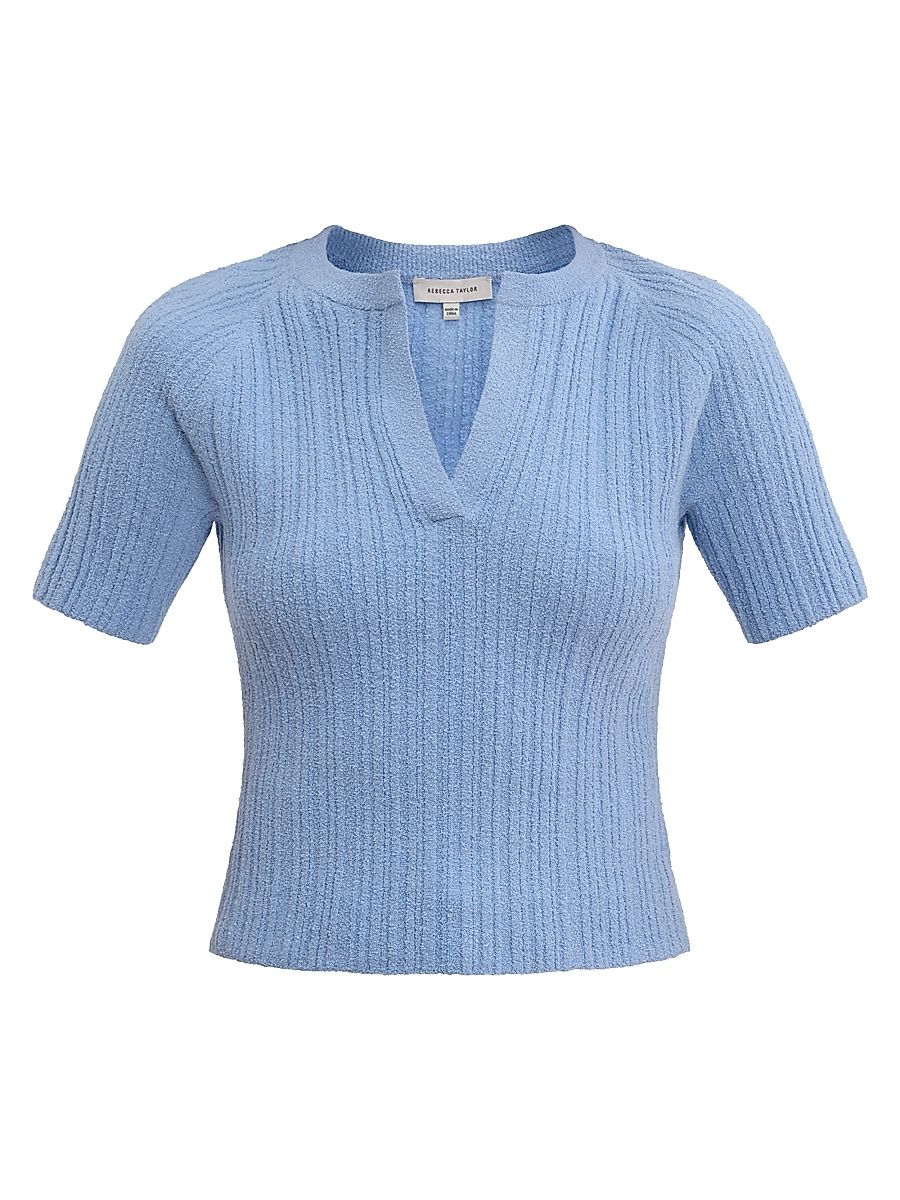 Women's Bouclé Knit Cotton Blend Sweater - Azure - Size XS