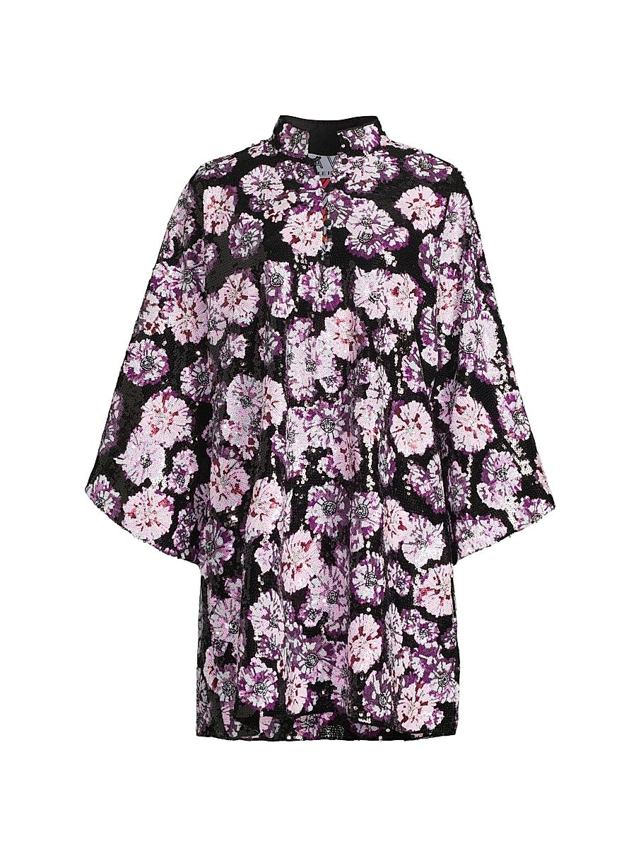 Women's Floral Sequined Mini Caftan - Black Purple