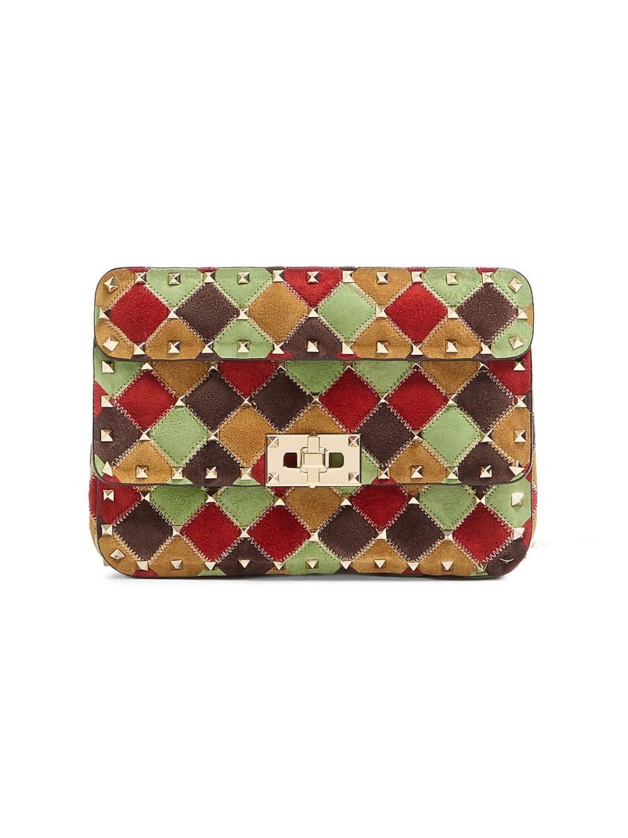 Women's Rockstud Spike Small Patchwork Suede Shoulder Bag - Multicolored