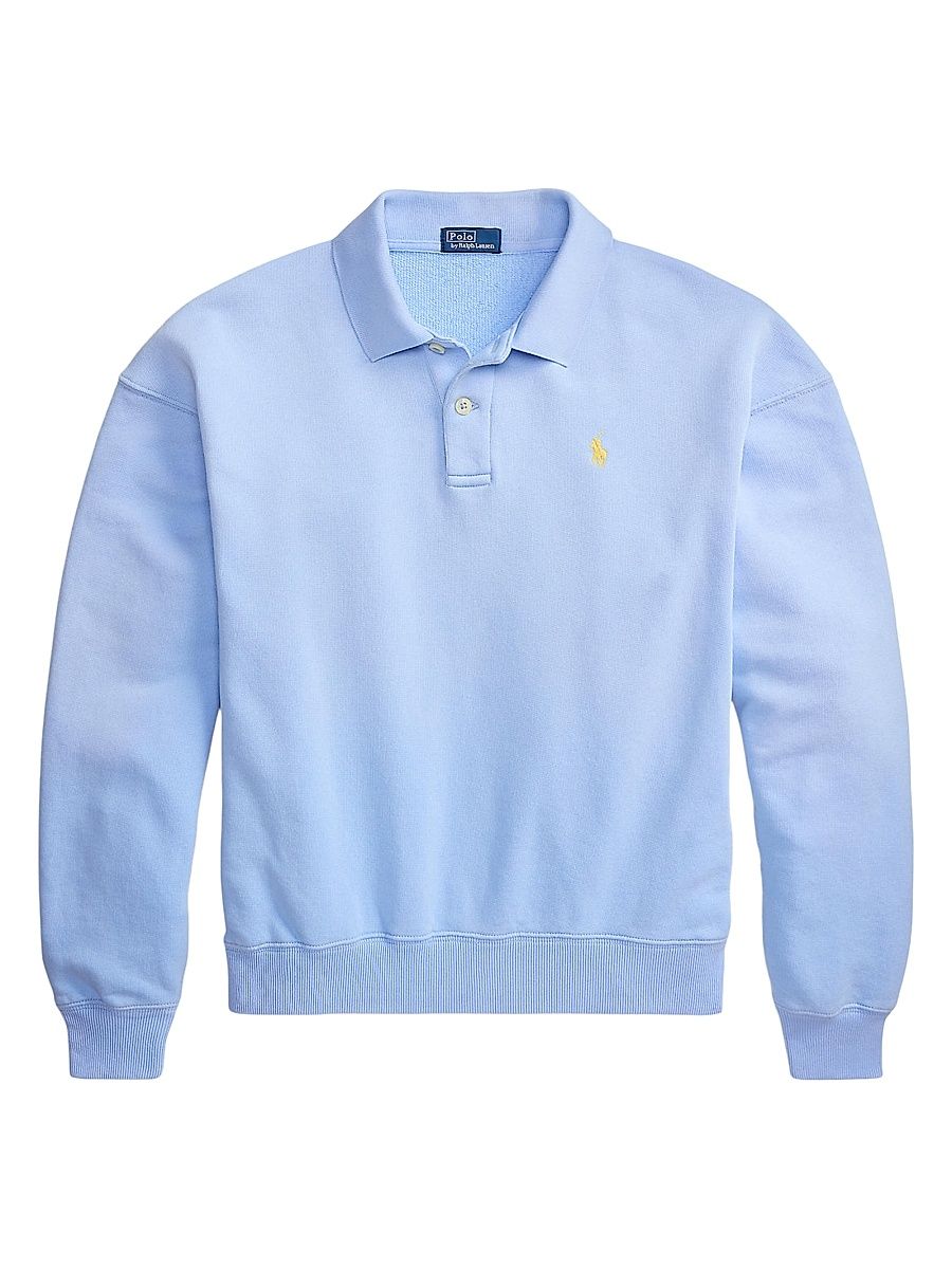 Women's Island Logo Fleece Cotton-Blend Long-Sleeve Polo Shirt - Baby Blue - Size XXL