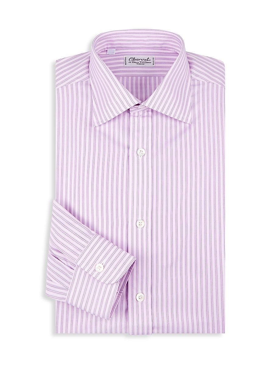 Men's Striped Cotton Dress Shirt - Pink - Size 17.5