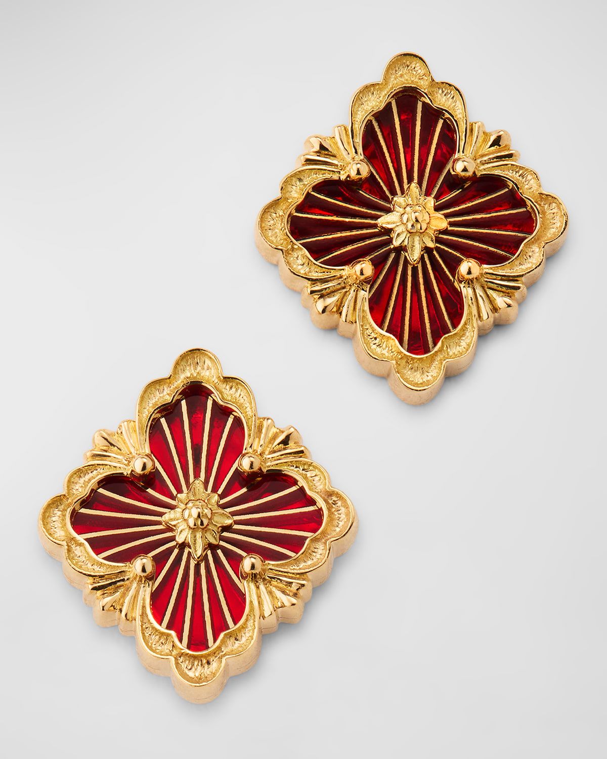Opera Tulle Button Earrings with Red Enamel