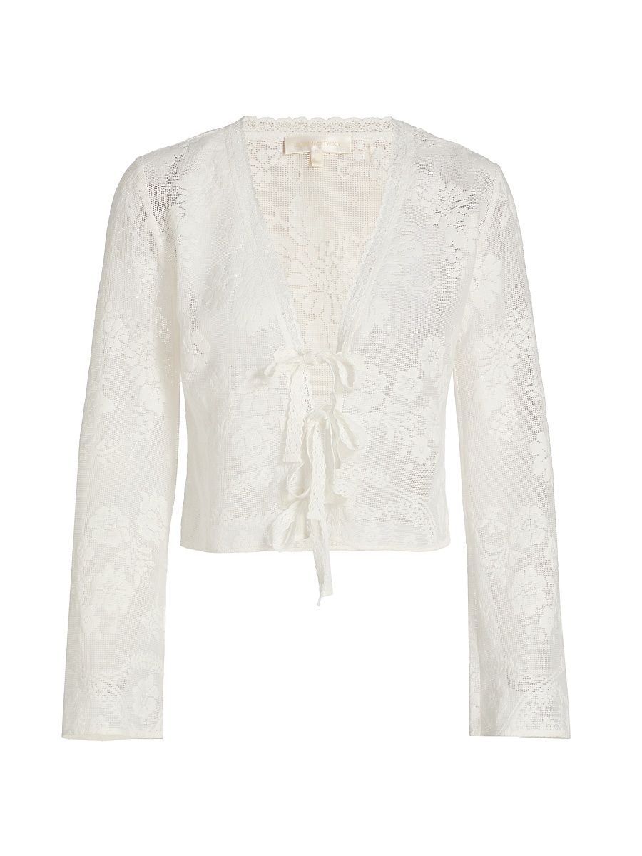 Women's Stacellea Floral Sheer Lace Crop Top - White - Size XS