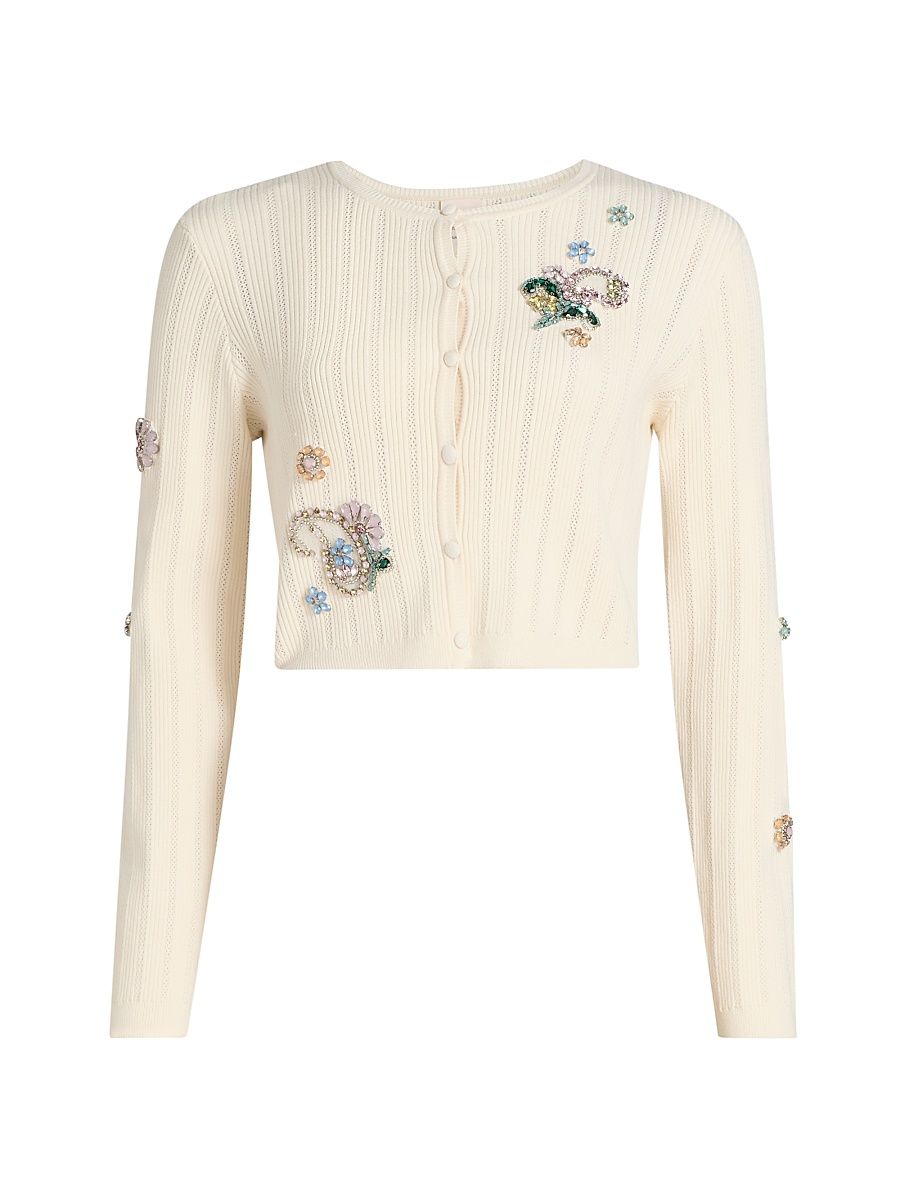 Women's Allison Embellished Cardigan - Ivory Multi - Size XL