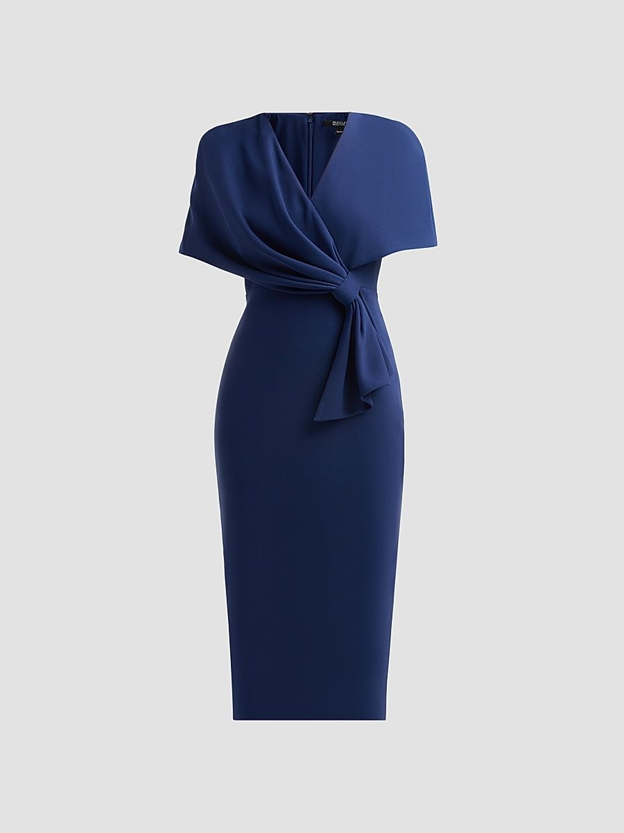 Badgley Mischka Women's Drape Knotted Cocktail Dress - Admiral - Size 16